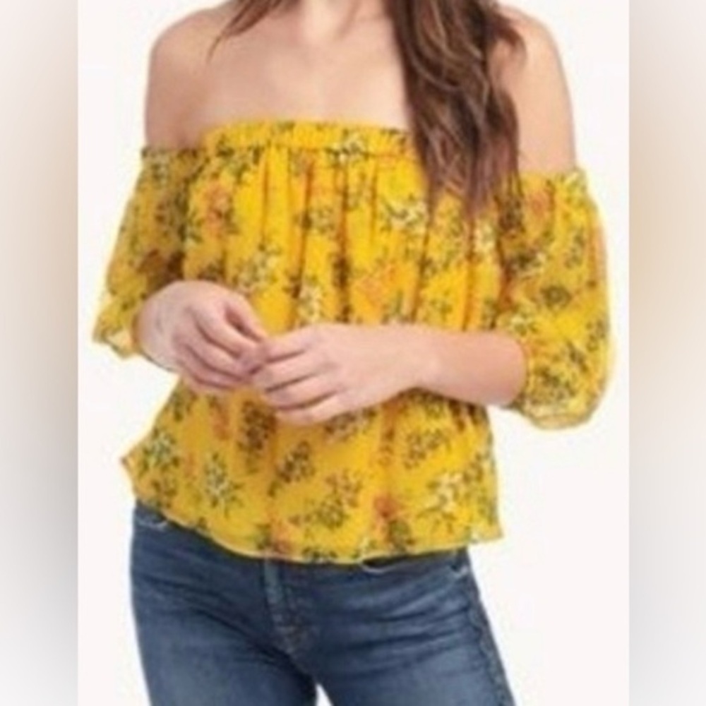 Ella moss 100% Silk Ruffled & Flirty Boho chic
 off shoulder top Sz LCottagecore